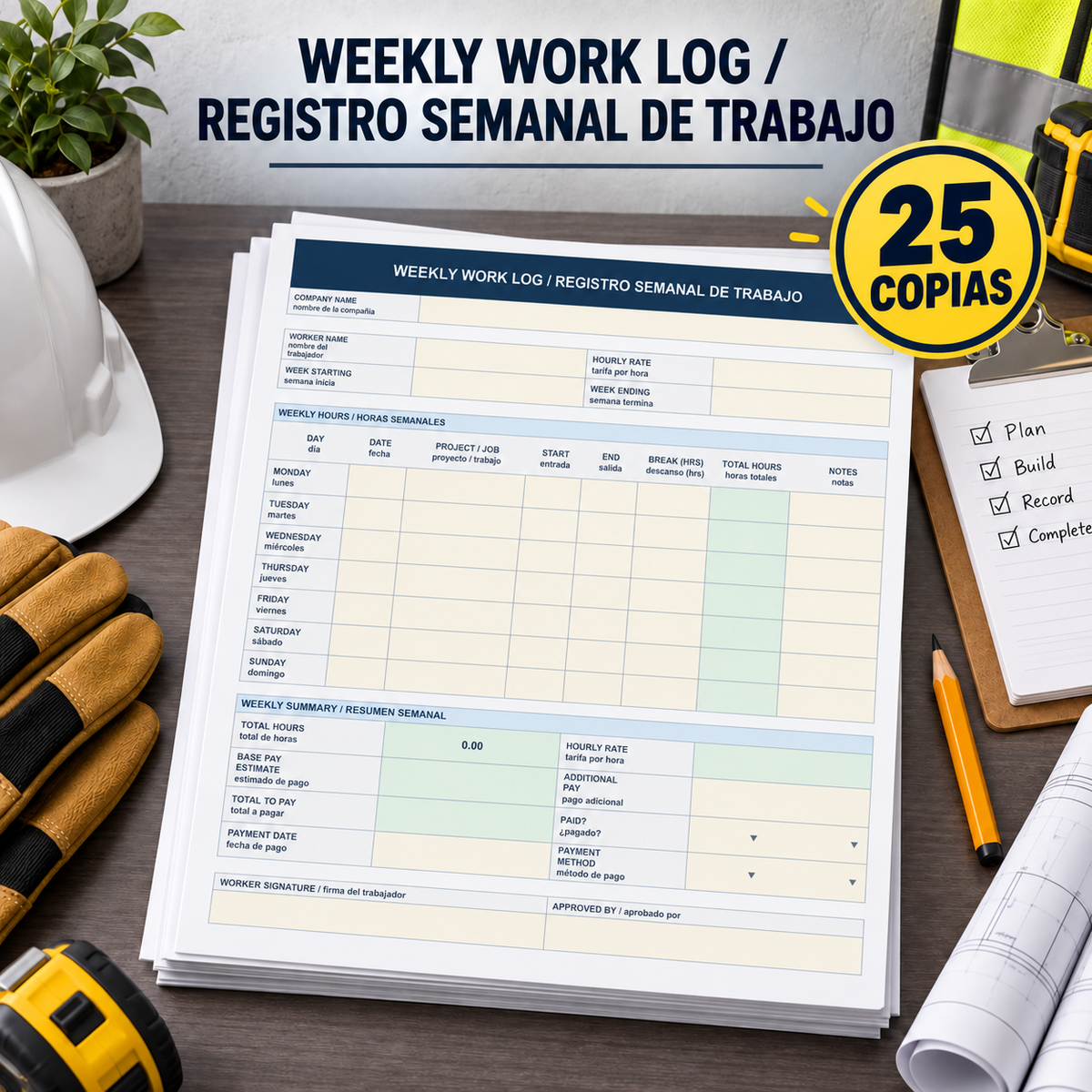 Registro Semanal de Trabajo / Weekly Work Log