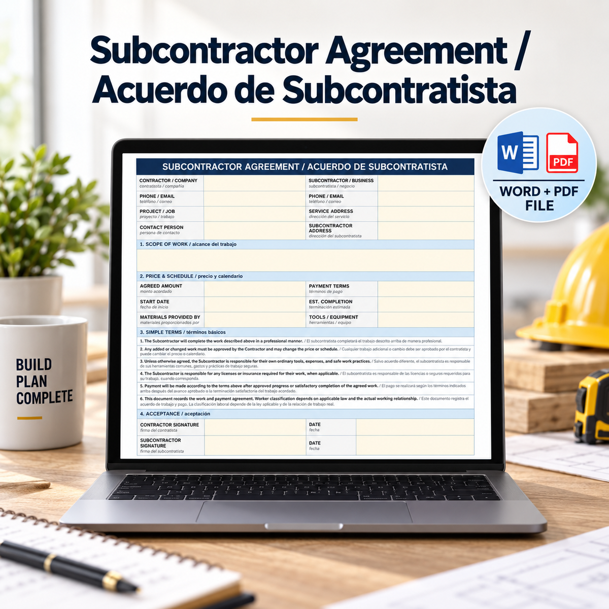 Acuerdo de Subcontratista / Subcontractor Agreement